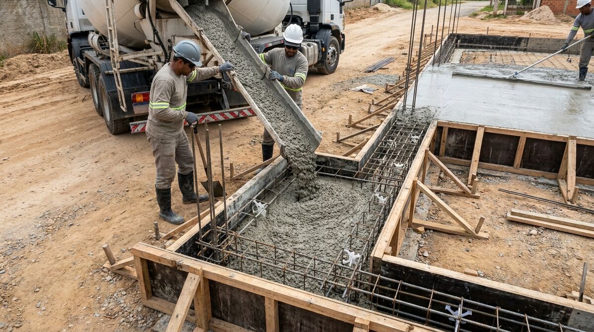 caminhão betoneira em obra